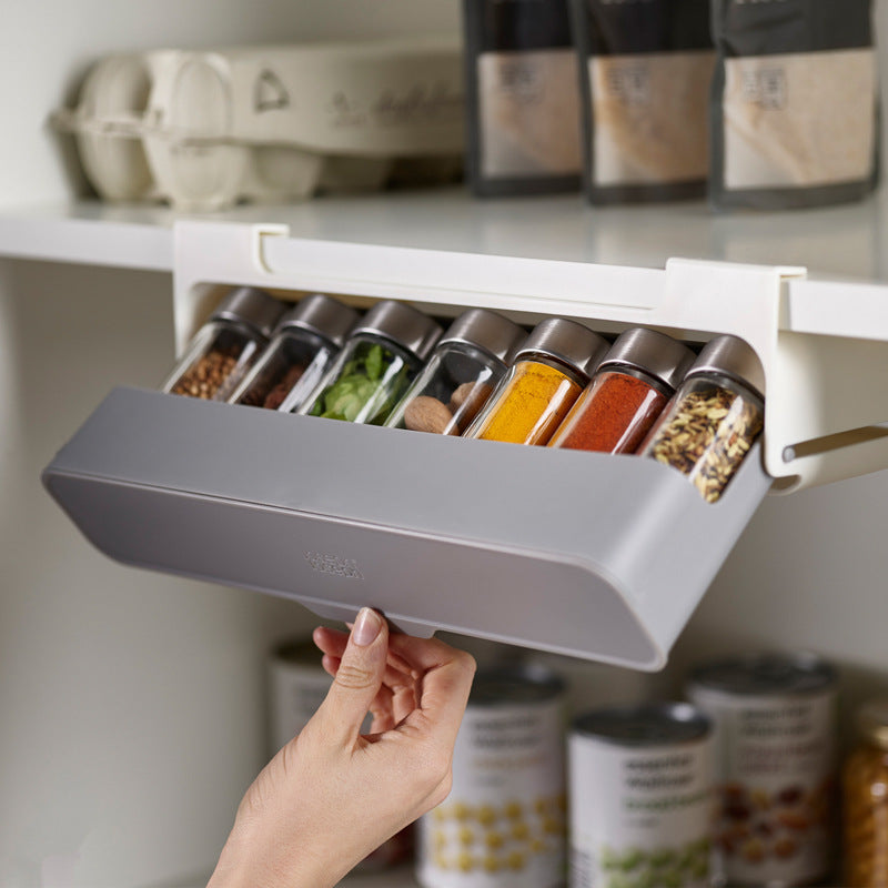 Support de rangement pour bouteilles d'assaisonnement, pour cuisine, boîte à épices, pot à épices suspendu, support de rangement domestique sans perçage