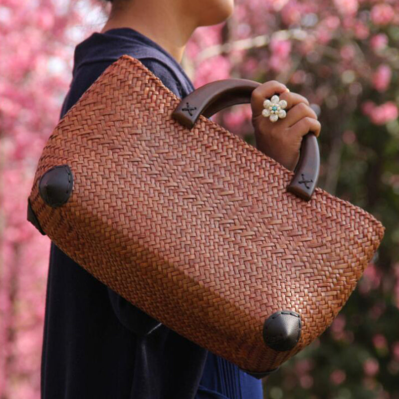 Sac à main rétro en paille de rotin pour femme