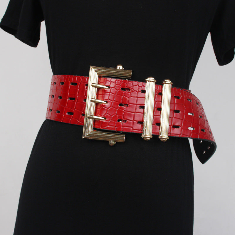 Ceinture de costume Rétro Boucle à trois broches Motif serpent Cuir Simple Avec robe pull Taille