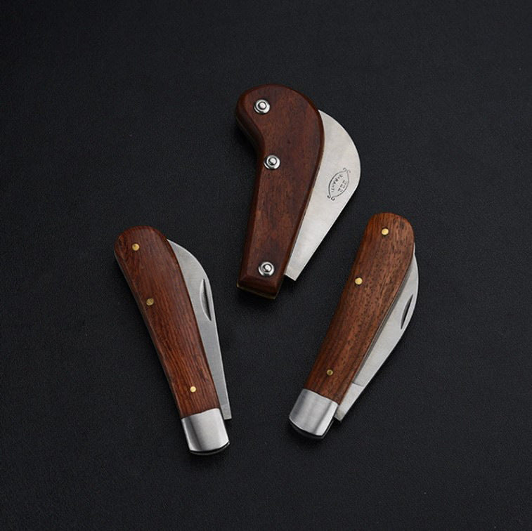 Couteau à Champignons Facile à Transporter Manche en Bois Pliant Petite Machette Multifonctionnelle