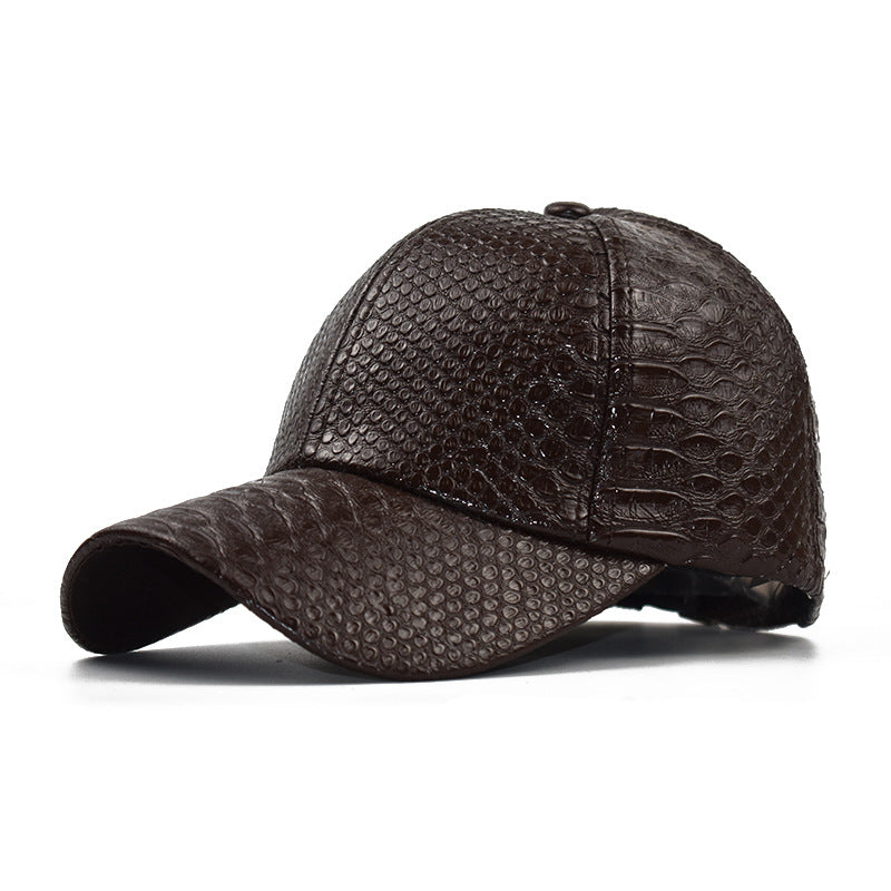 Women's Autumn And Winter Pu Leather Snakeskin Pattern Sunshade Baseball Cap