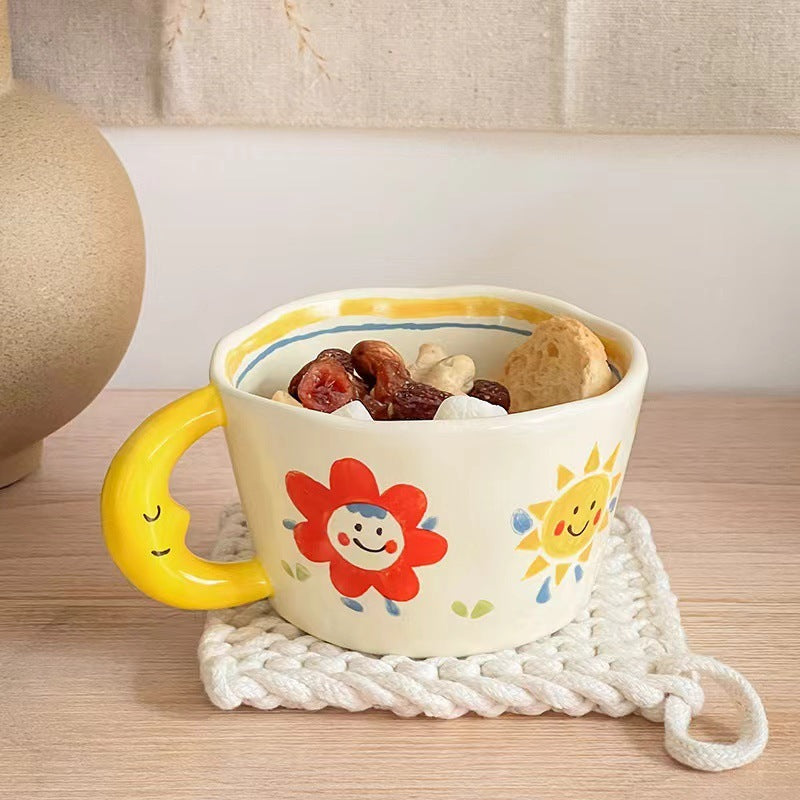 Creative Moon Handle Graffiti Ceramic Cup