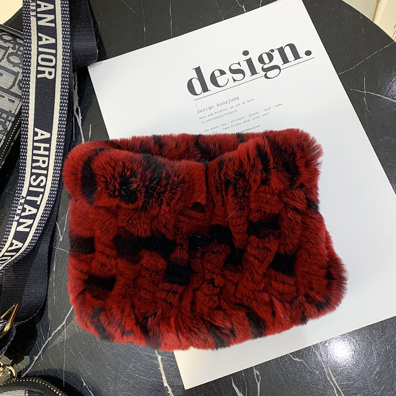 Rex Rabbit Fur Bandana Women's Winter Elastic Net Scarf Hair Band Wild Grass Plush Headband Children's Scarf