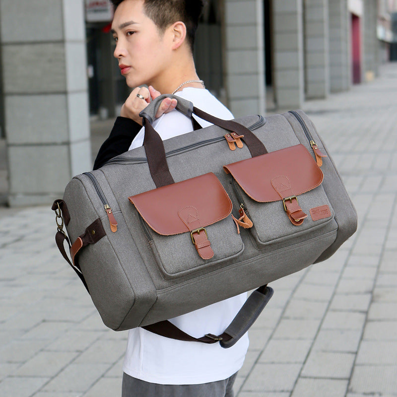 Sac de sport rétro portable en cuir Crazy Horse et toile pour homme