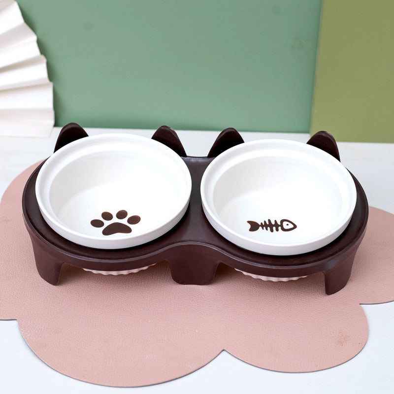 Gamelle pour Chat en Céramique, Double Gamelle, Gamelle d'Eau, Gamelle Oblique Surélevée, Fournitures pour Animaux de Compagnie