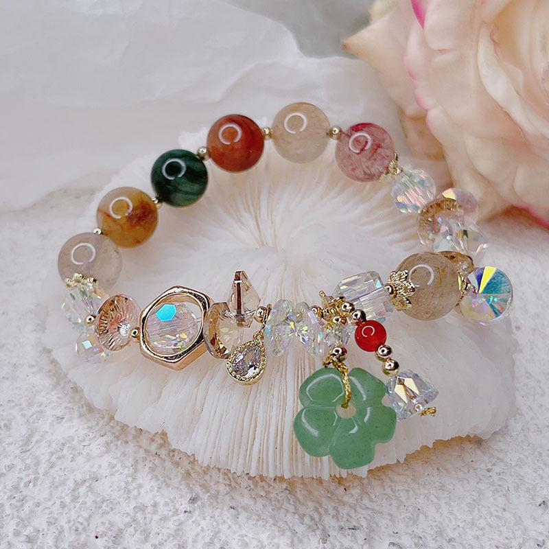 Colored Hair Crystal Bracelet Women's Retro Ethnic Green Aventurine