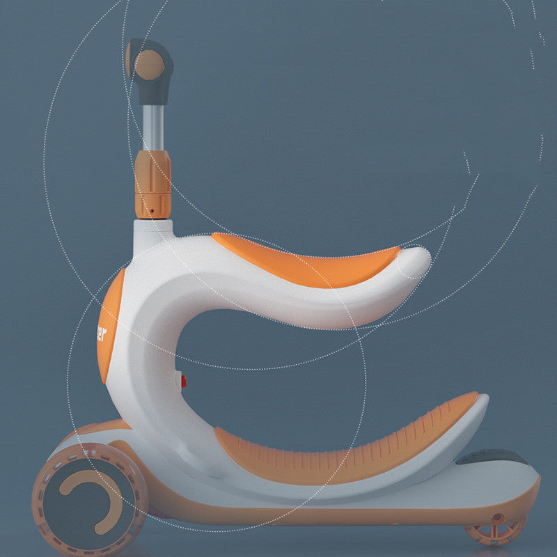 Trottinette à pédales trois-en-un anti-basculement et utilisable en position assise