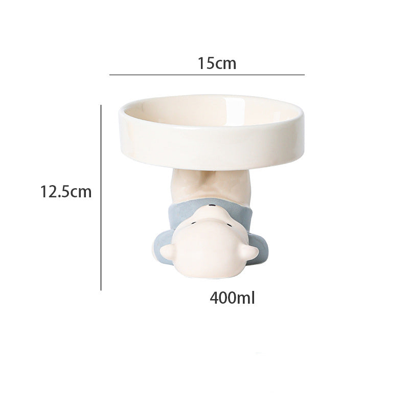 Raised Cat Bowls Cat Food Bowls Elevated Animal Theme Cute Ceramic Cat Bowl For Indoor Cats Pet Slow Feeder Water Bowl Whisker Friendly Prevents Dark Chins Easy To Clean