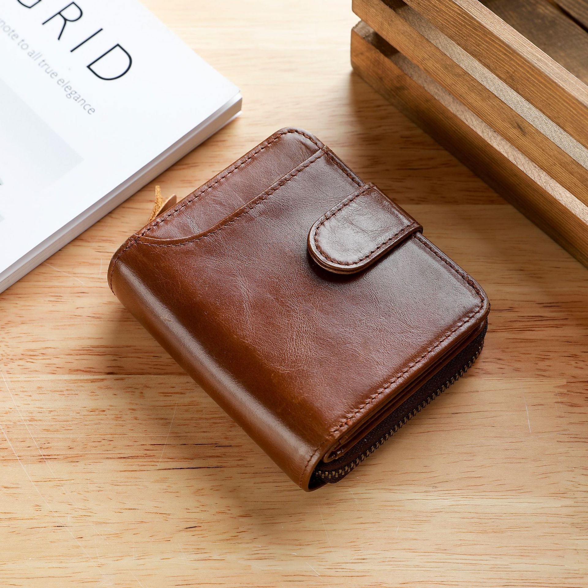 Portefeuille court en cuir pour hommes avec plusieurs fentes pour cartes