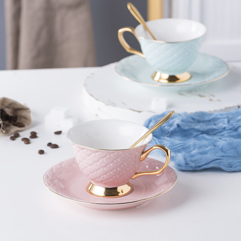 European Style Embossed Ceramic Coffee Cup