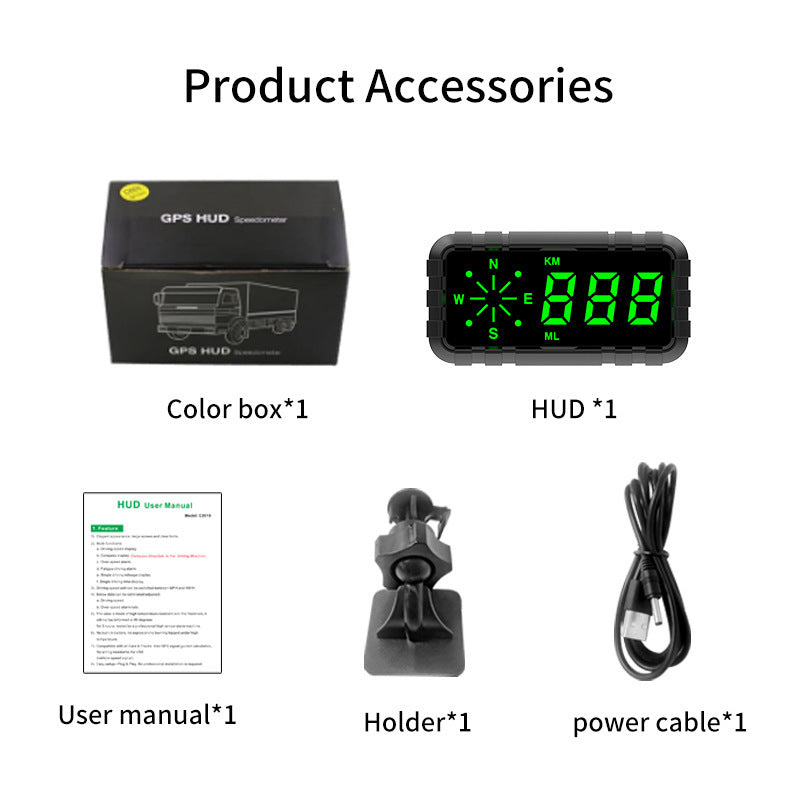 New Car Head Up Display Compass GPS Speedometer Alarm