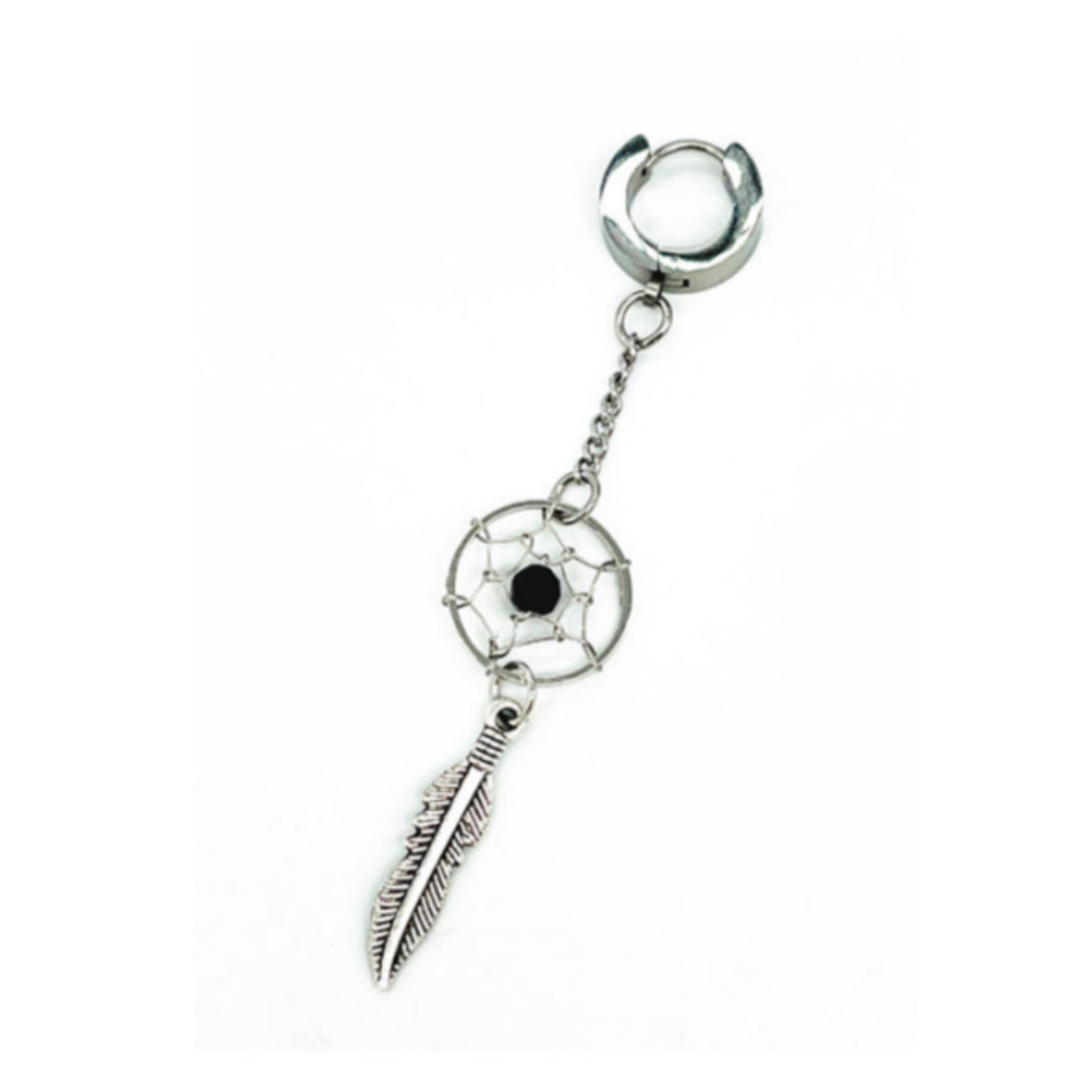 Dream Catcher Feather Net Stud Earrings For Men
