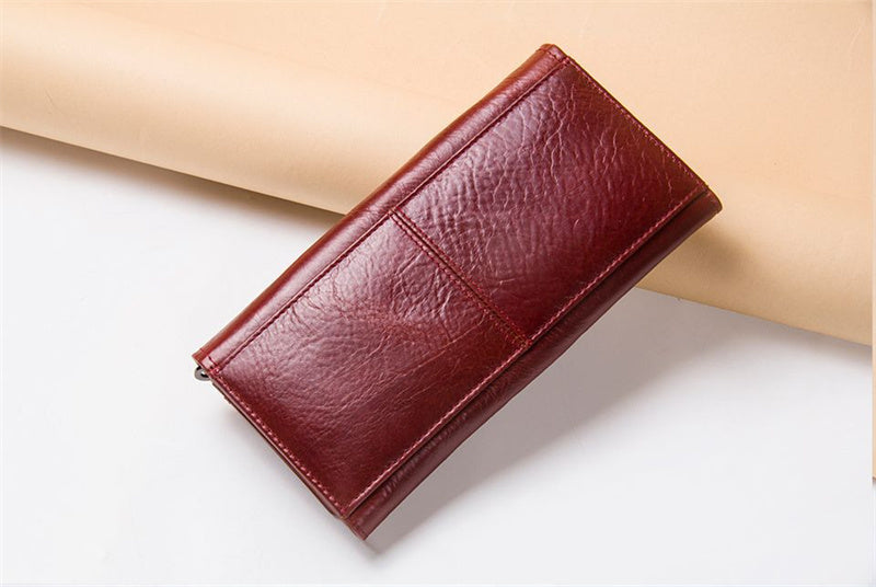 Portefeuille en Cuir Femme Long Porte-monnaie Pochette Multi-cartes Pièces