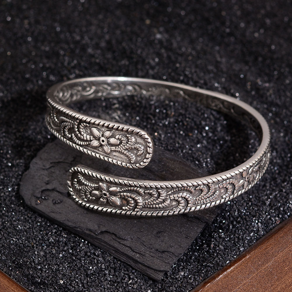 Bracelet Femme Fleur Motif Herbe Tang Rétro Gaufré Mode