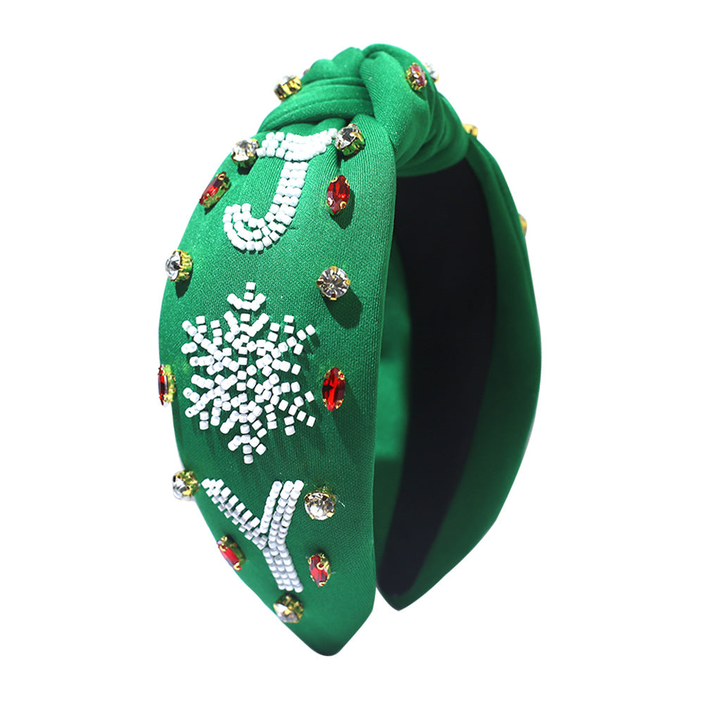 Serre-tête de Noël flocon de neige, strass, perles nouées, bandeau large, accessoires pour cheveux