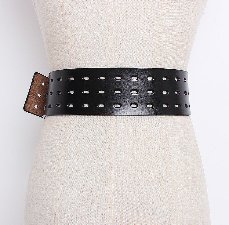 Women's Solid Color Metal Leather Wide Belt