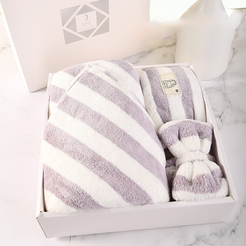 Household Simple Coral Fleece Dry Hair Towel Bath Band Set