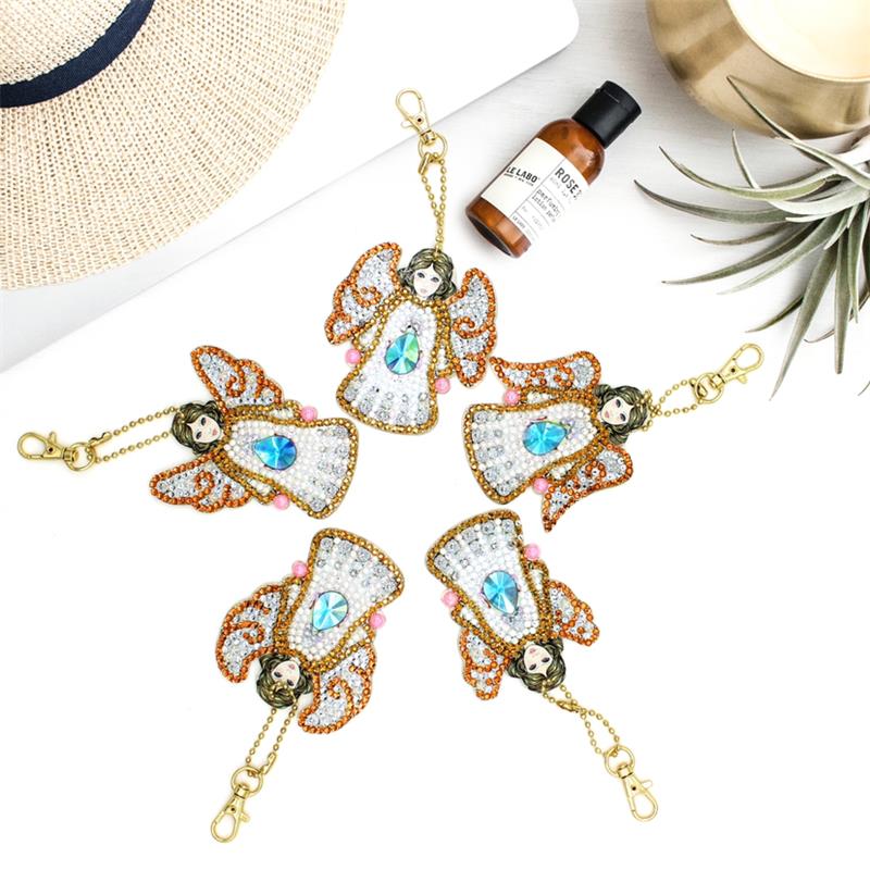 5 pièces Bricolage Peinture Diamant Porte-clés Motif Ange Broderie Diamant