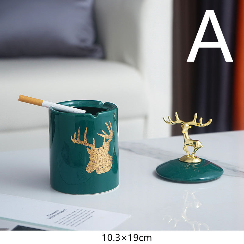 Ceramic Ashtray Home Living Room Creative Anti-flying Dust With Cover