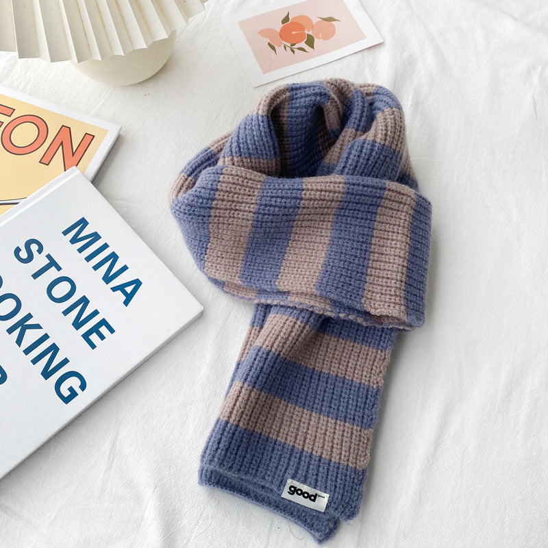 New Contrast Striped Scarf For Women's Warmth