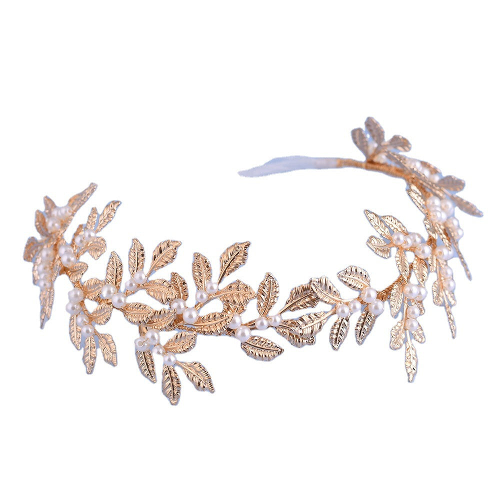 Alloy Leaf Pearl Gold Hair Accessories