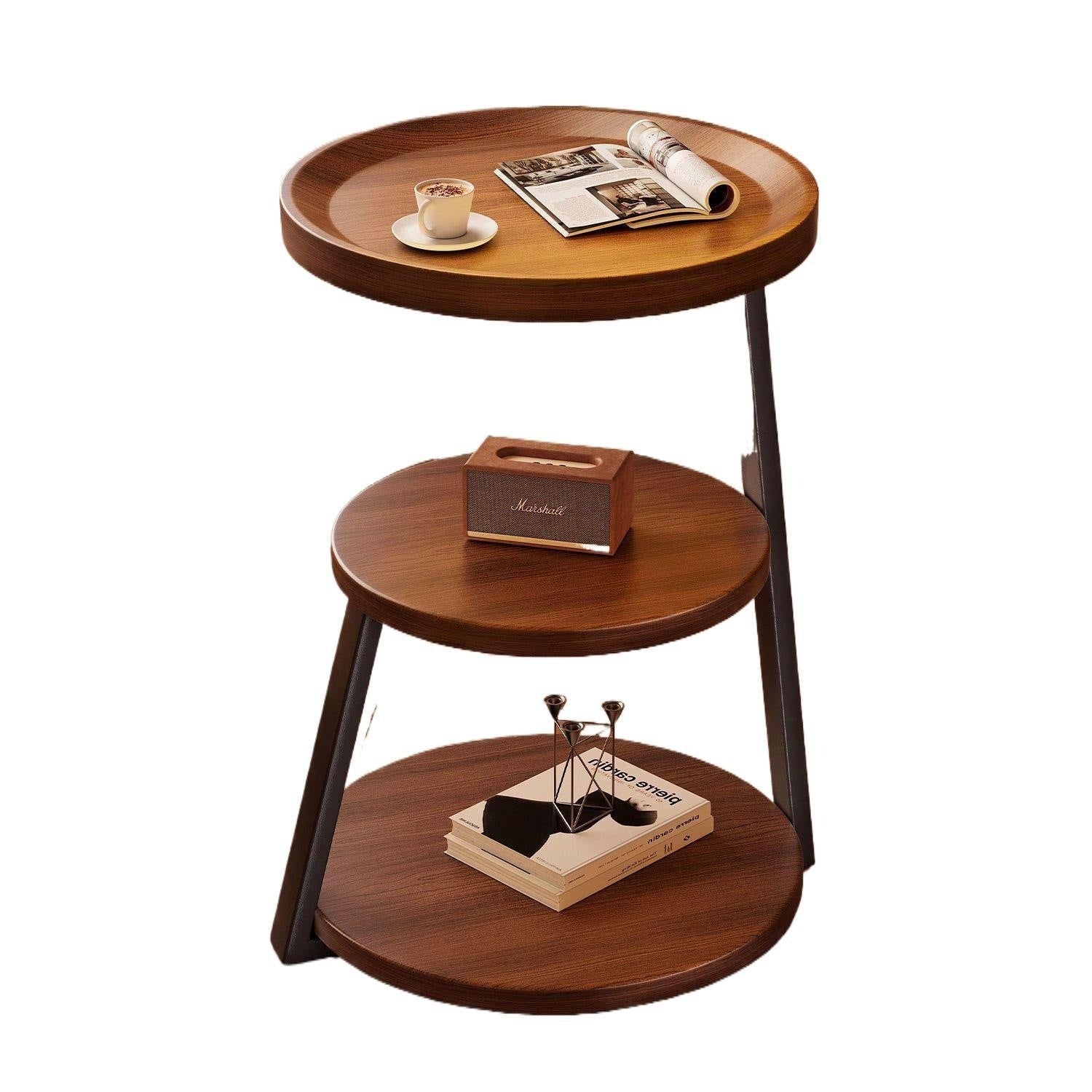 Mid Ancient Style Bedside Table Storage Rack With Multiple Layers