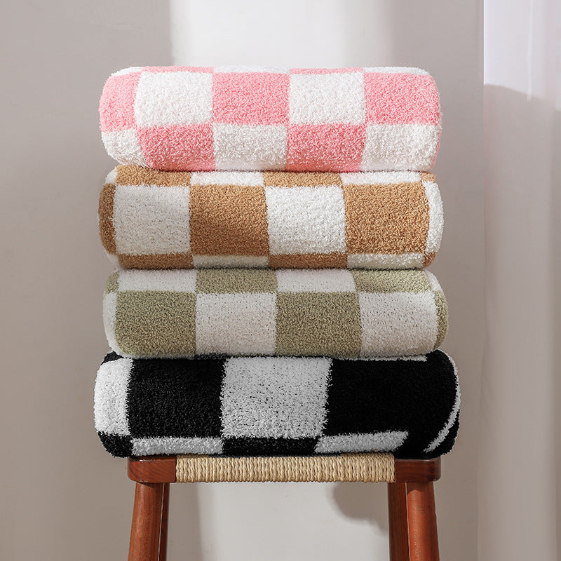 Couverture mi-velours en damier sans peluches