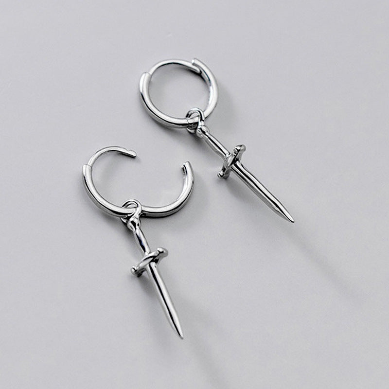 Vintage Personalized Hip Hop Sword-shaped Titanium Steel Earrings