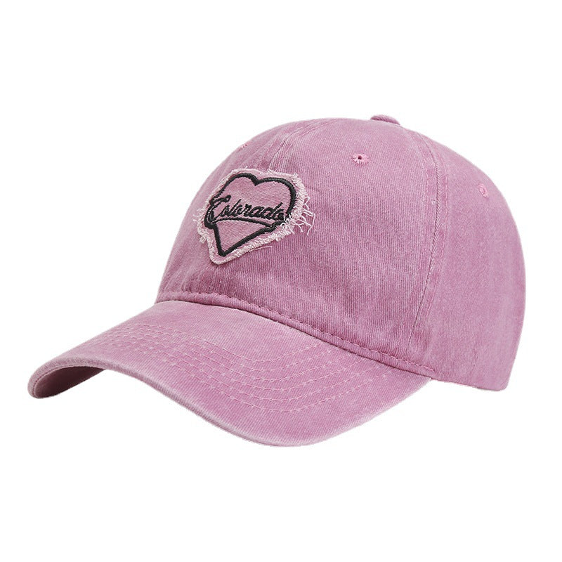 Heart Embroidered Couple Baseball Hat Retro Washed