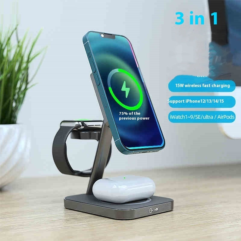 Desktop Phone Three-in-one Magnetic 15W Wireless Charger Bracket