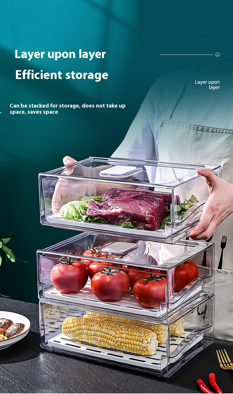 Boîte de rangement pour réfrigérateur de cuisine avec tiroir et bac à légumes