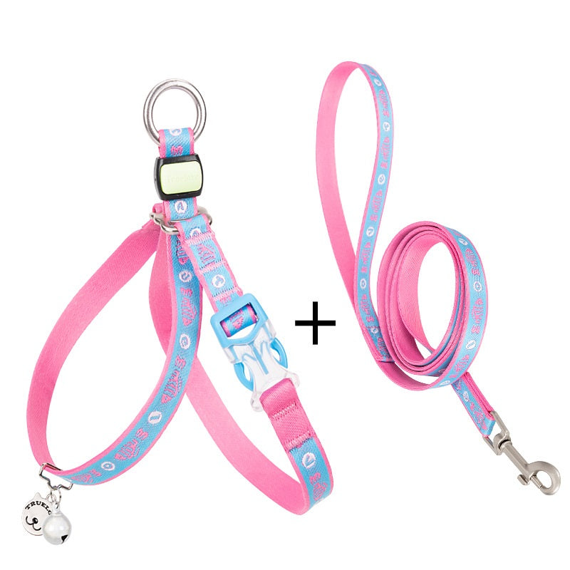 Laisse Harnais Gilet Ceinture de Poitrine pour Chat et Petit Chien avec Clochette et Corde de Traction