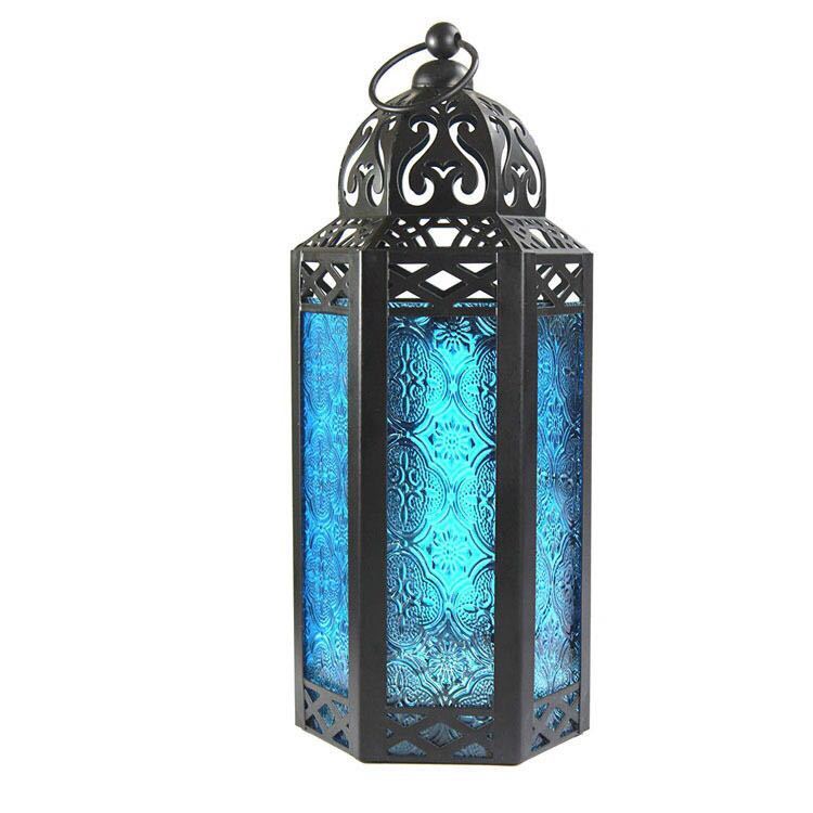 American Rustic Iron Stained Glass Candle Holder Ornament