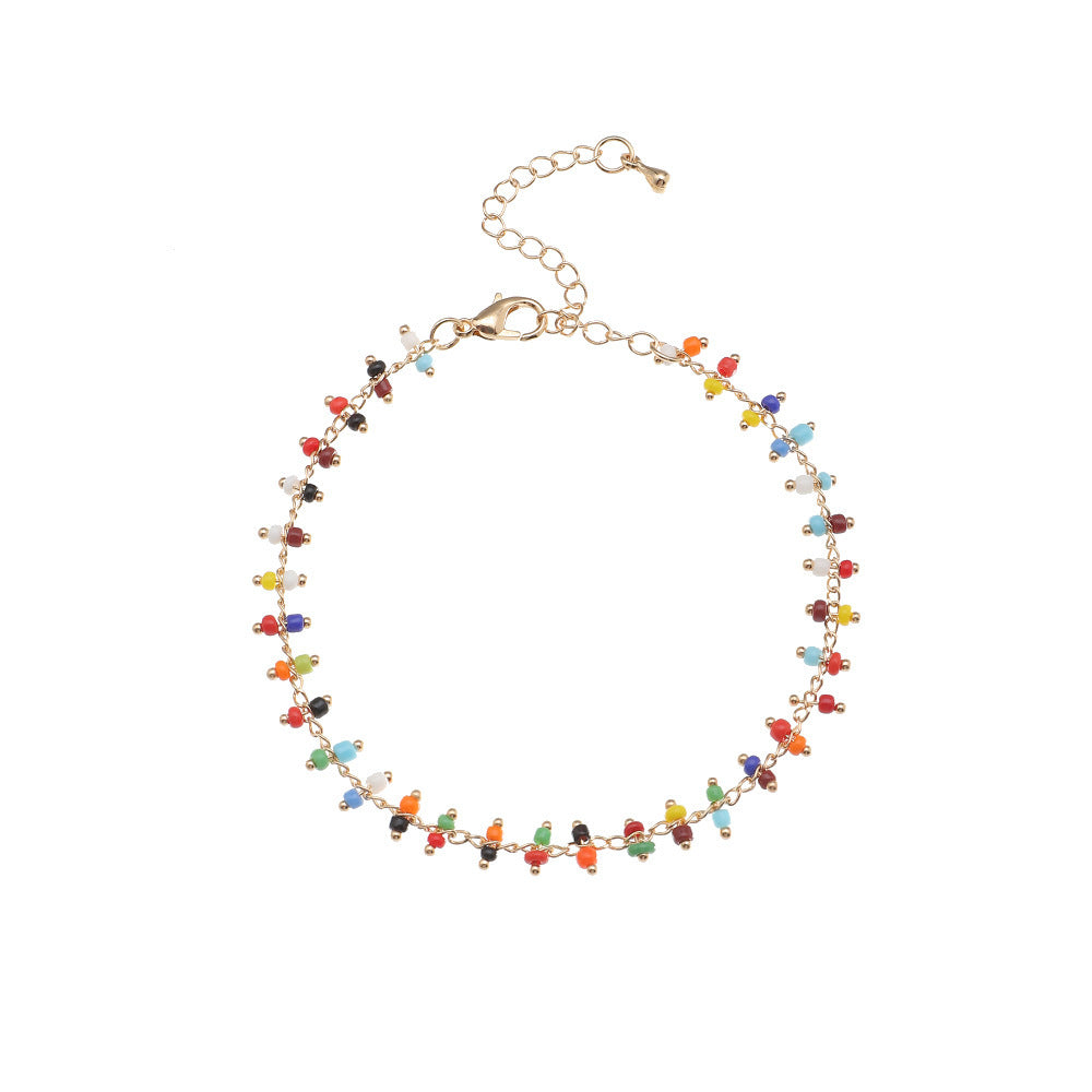 Chevillère bohème ethnique en perles de riz colorées