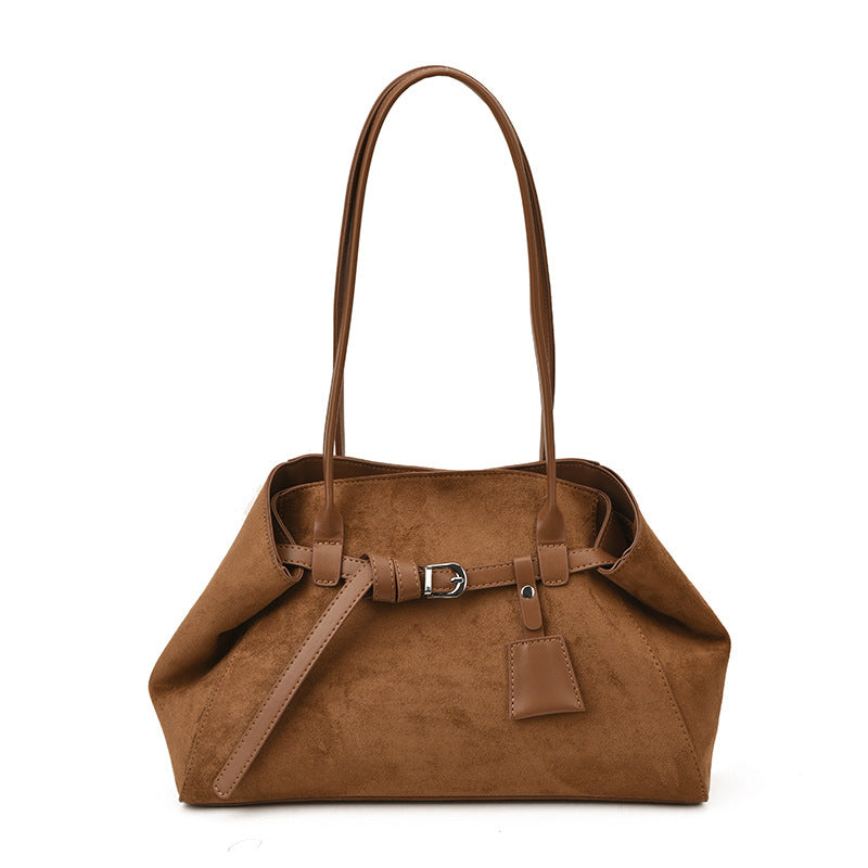 Retro Frosted Suede Tote Bag For Women Large Capacity Shoulder Bag