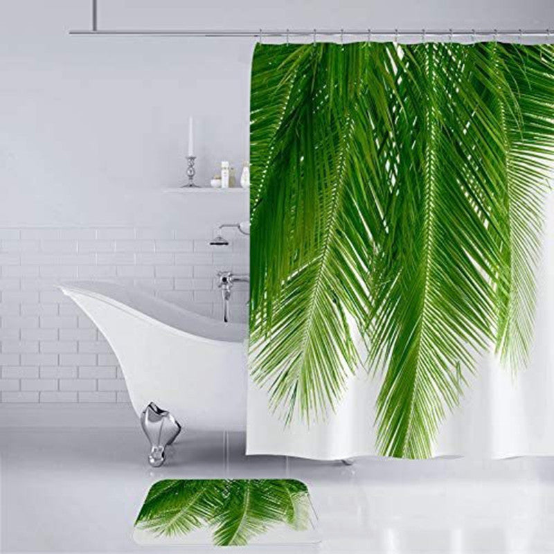 Palm Leaf Pattern Digital Printing Bathroom Curtain