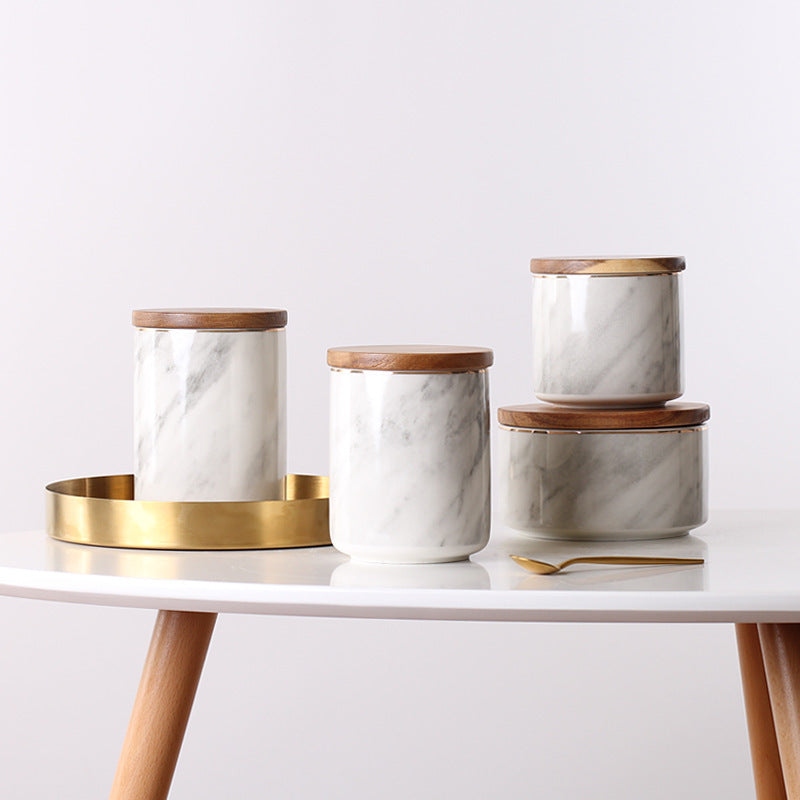 Marble Pattern Sealed Ceramic Storage Jar With Lid