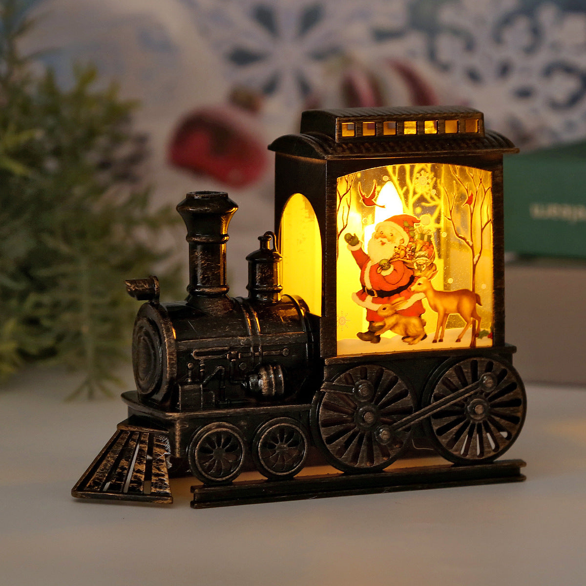 Veilleuses lumineuses en plastique sur le thème du train rétro avec LED de Noël