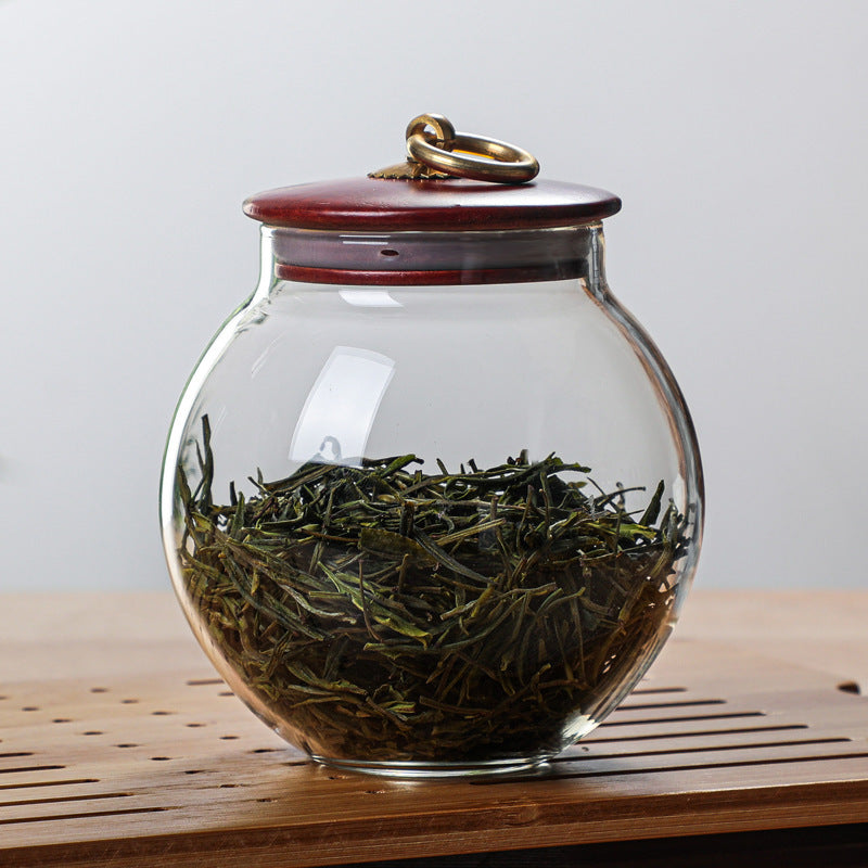 Household Glass Airtight Petal Jar With Wooden Lid