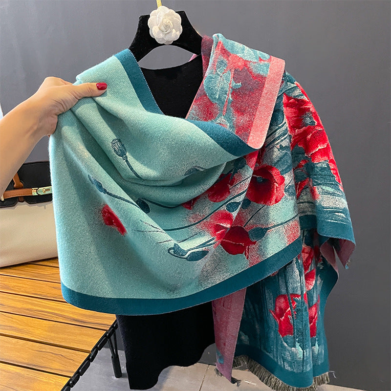 Foulard Femme Cachemire Artificiel Fleurs Peinture à l'Huile