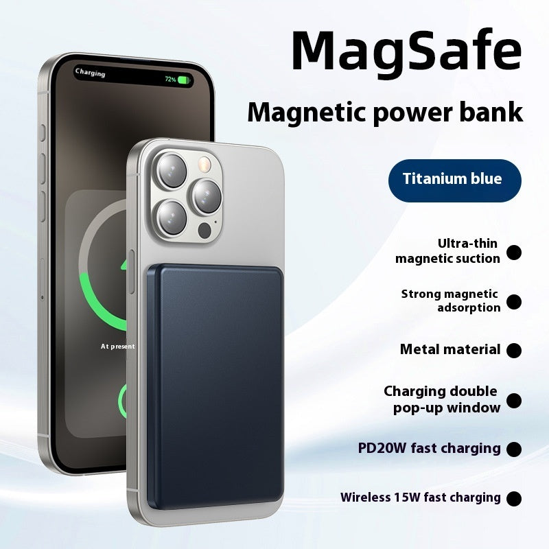 Batterie externe sans fil à aspiration magnétique pour charge rapide en alliage d'aluminium