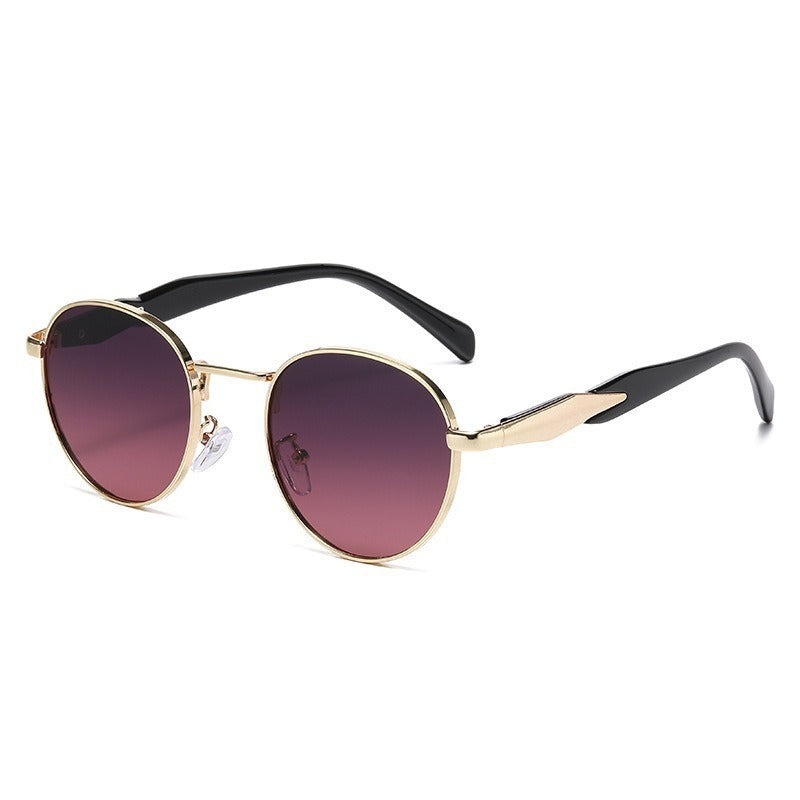 Lunettes de Soleil Rondes en Métal Protection UV pour Femme