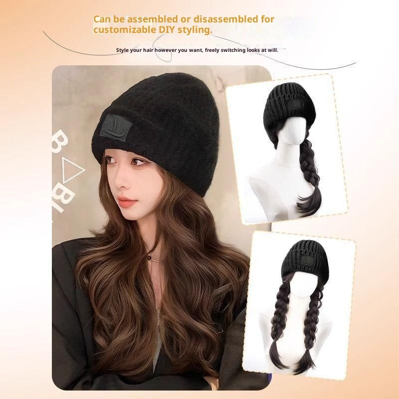 Hat Women's Big Head Small Integrated Fashion Big Wave Full-head Wig