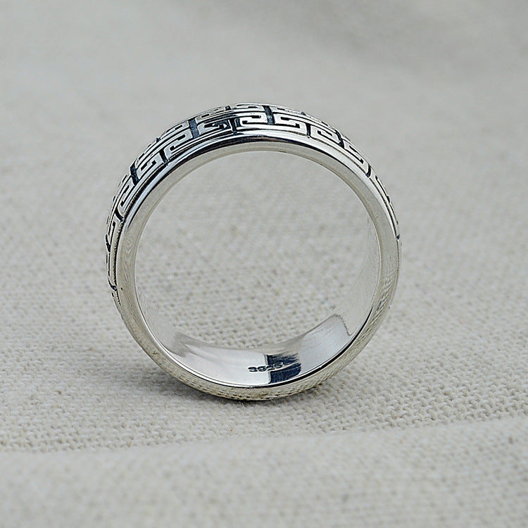 Bague ajustable chinoise en argent thaïlandais pour couple motif Grande Muraille