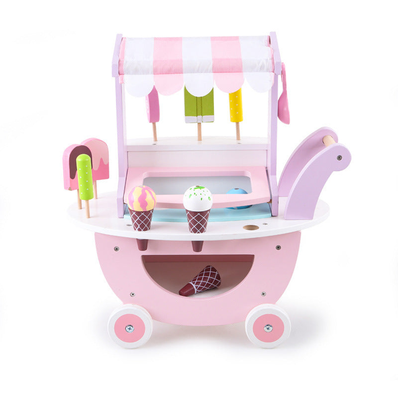 Chariot de crème glacée en bois pour maison de jeux de cuisine pour enfants