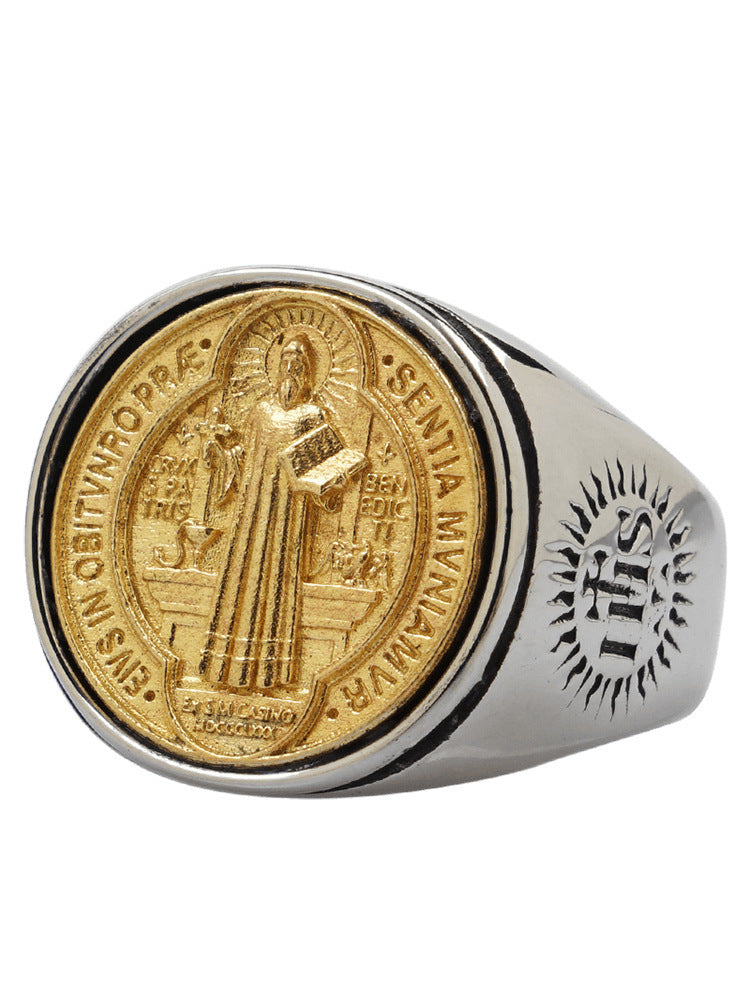 Christian Order Of Benedict In Titanium And Bronze Ring