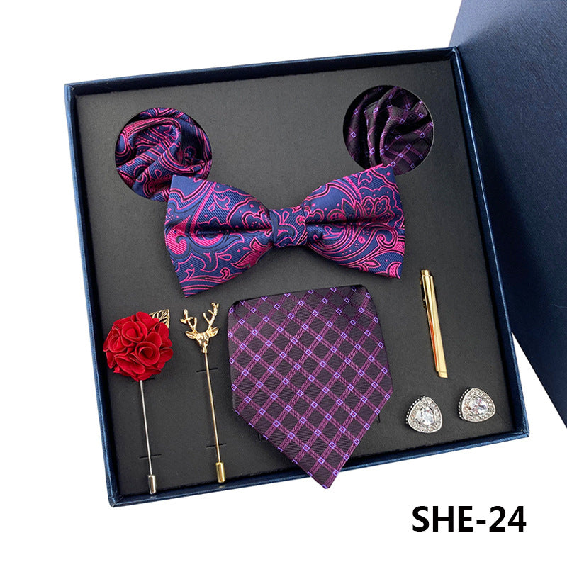 Men's Fashion Simple Pocket Scarf Brooch Tie Set