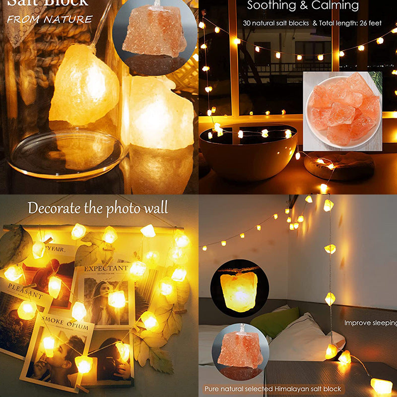 Crystal Salt Light LED Lighting Chain Himalayan Rose Salt Light Decorative String USB Salt Stone Night Light