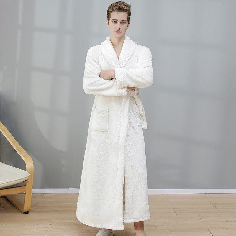 Long Coral Fleece Fleece-lined Thick Bathrobe Flannel Pajamas Homewear