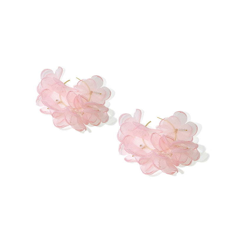 Boucles d'oreilles femme exagérées en maille florale cercle tempérament